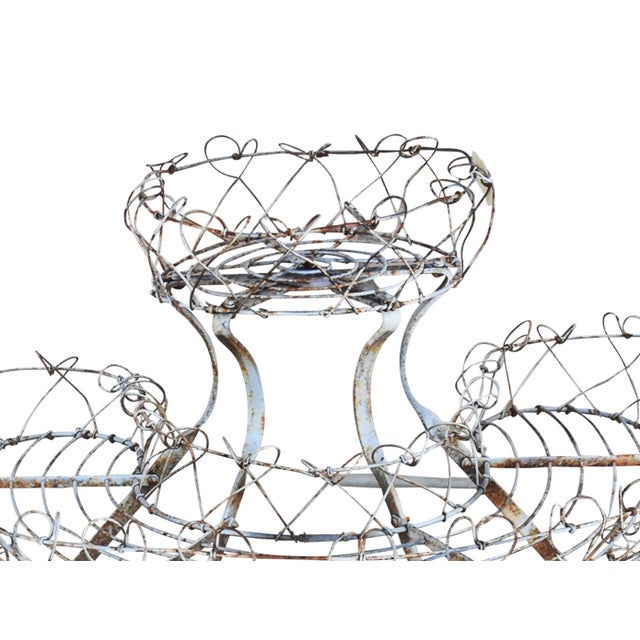 White Antique Ornate French Half-Circled Tiered Heart Wire Plant Stand W/ Castor Wheels For Sale - Image 8 of 9