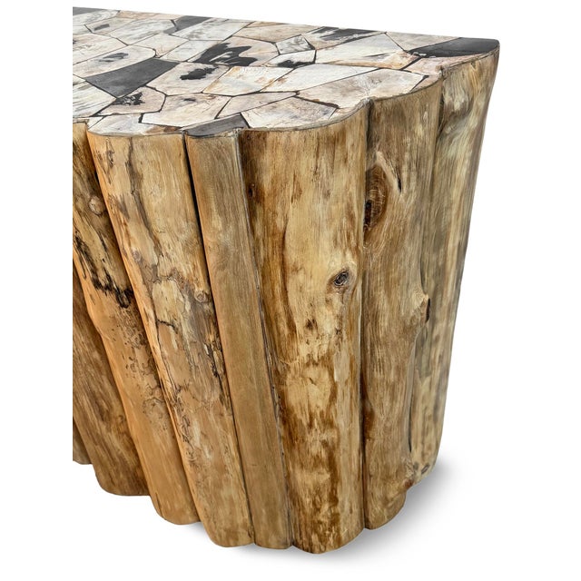 Tan Petrified Wood Top Organic Teak Console Table For Sale - Image 8 of 14