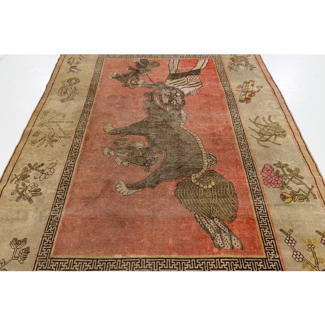 Textile 19th Century Antique Samarkand Khotan Rug With Foo Dogs & Auspicious Symbols For Sale - Image 7 of 11