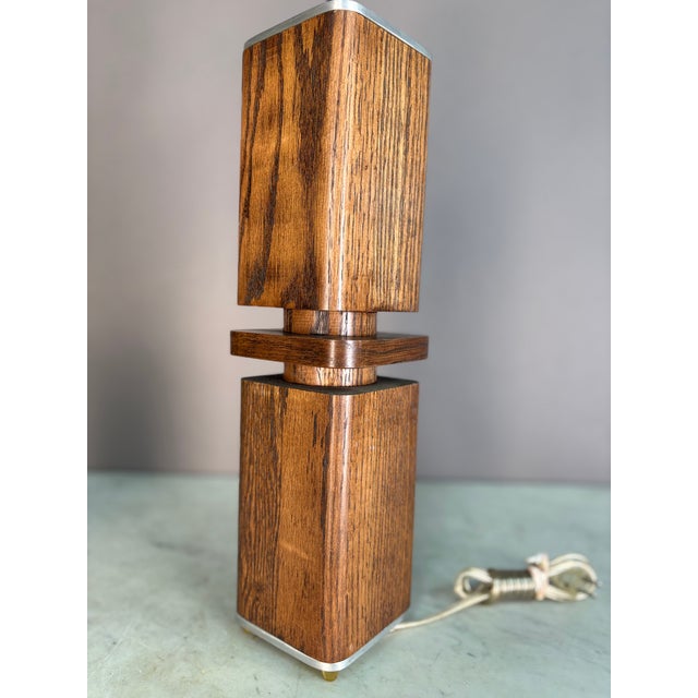 Mid-Century Modern 1960s Mid Century Modern Carved Wood Block Table Lamp For Sale - Image 3 of 11