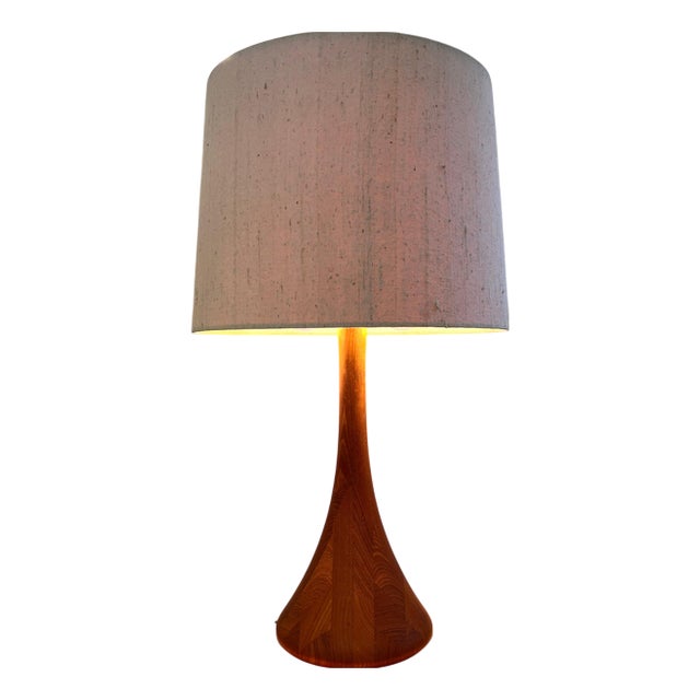 Teak and Raw Silk Table Lamp from Domus For Sale