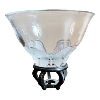 Vintage Postmodern Crystal Butterfly Bowl on Stand, Signed Kai Yin Lo 1989 For Sale