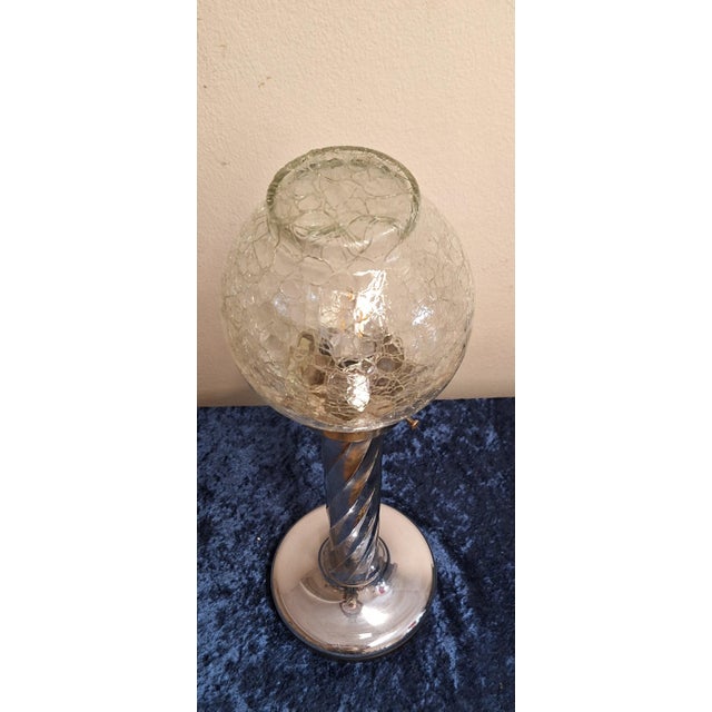 Vintage Table Lamp with Twisted Chrome-Plated Metal Base and Clear Ice Glass Shade by Ruf-Design, 1970s For Sale - Image 6 of 8