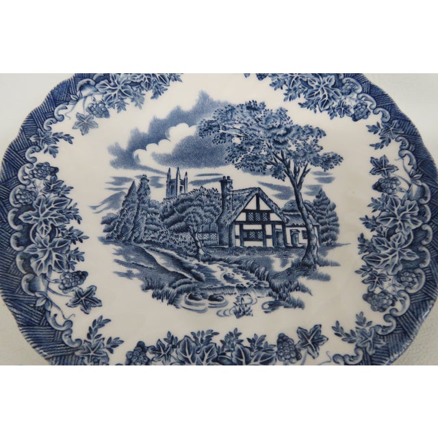 English Late 19th Century Churchill the Brook Blue White Small Plate Fine China Made in England 4805b For Sale - Image 3 of 9