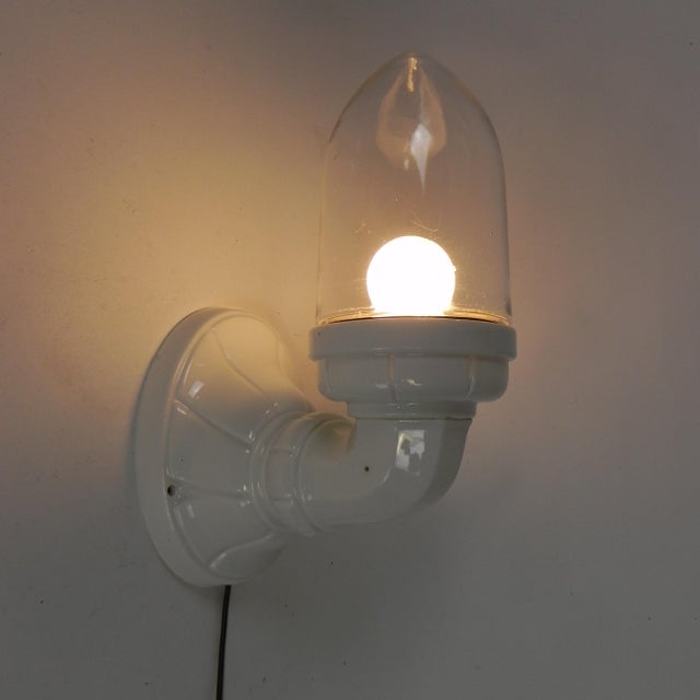 Porcelain Wall Lamp with Transparent Glass Shade, 1930s For Sale - Image 12 of 18