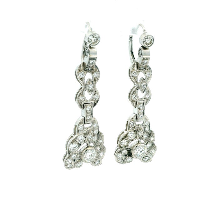 One-of-a-Kind Talia Jade Deco Revival Diamond Drop Earrings Platinum 5.50 Ct For Sale - Image 4 of 11
