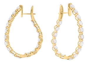 4.13 Carat Lab Grown Diamond in 14k Gold Inside-Out Diamond Hoop Earrings, A Pair