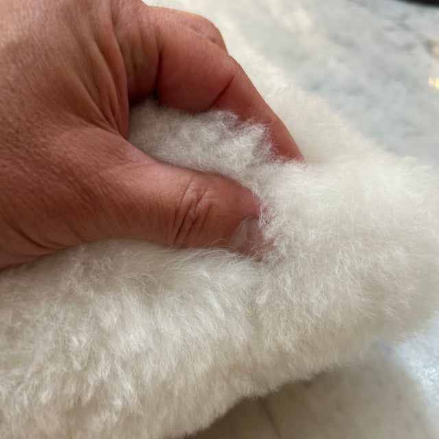 2020s White Alpaca Fleece Pillow Suede Back With New Feather Down Insert For Sale - Image 5 of 8