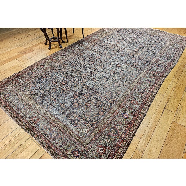 19th Century Persian Farahan Gallery Rug, Hand-Knotted Wool, Allover Herati Pattern, Navy & Pistachio Green, 7x13 For Sale In Chicago - Image 6 of 14