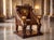 An extraordinary Egyptian Revival throne chair featuring monumental winged sphinx arm supports, an Eye of Horus back...