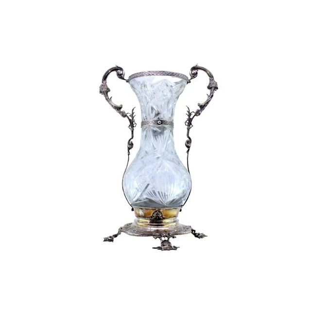 Silver and Cut Glass Vase with Raised Floral Motifs and Cut-Out Base For Sale - Image 9 of 9