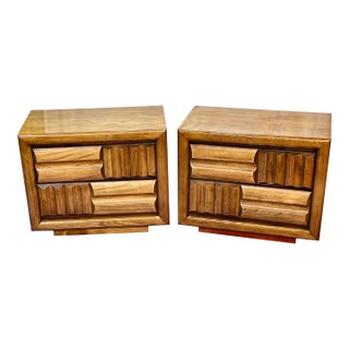 Lane Furniture Company 1970s Pair of Midcentury Modern Brutalist/Staccato Night Stands For Sale