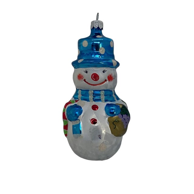 Vintage Glass Snowman Ornament Christmas Tree Handpainted Holiday For Sale - Image 12 of 12