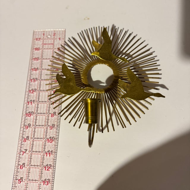 1960s Mid Century Modern Atomic Gold Metal Flying Geese Sunburst Wall Candle Sconce 1 Piece For Sale - Image 9 of 11