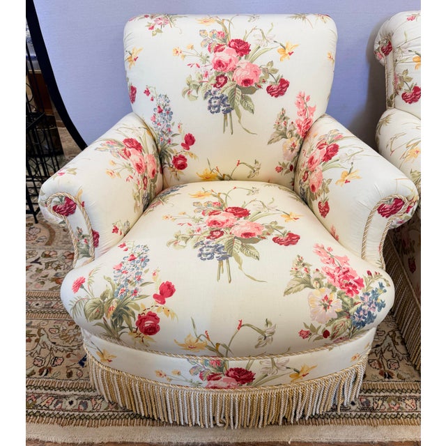 Pair of Custom Chintz Club Chairs in Scalamandré Floral Fabric For Sale - Image 9 of 12