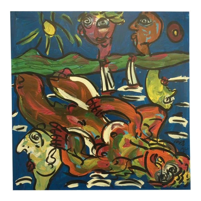 1980s Cubist Style Abstract Acrylic Painting by Peter Keil For Sale