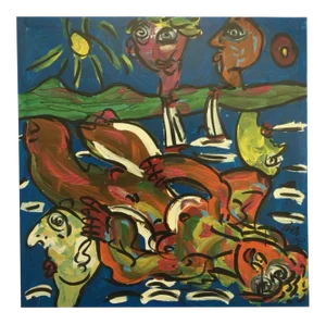 1980s Cubist Style Abstract Acrylic Painting by Peter Keil