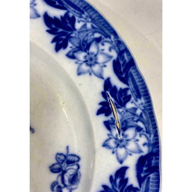 Antique Flow Blue Hot Water Warming Plate Decorated With Floral