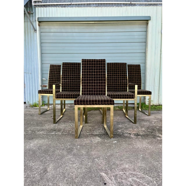 Mid-Century Modern Milo Baughman Style Dining Chairs | Black Motif With Gold Chrome For Sale - Image 3 of 11