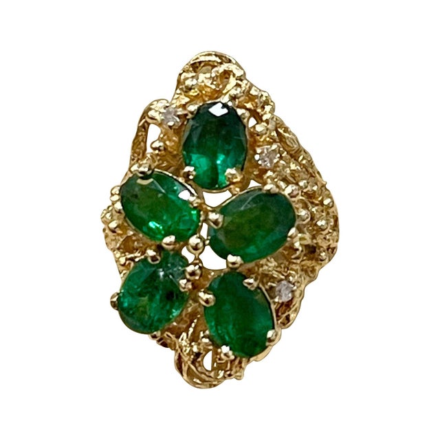 4 Ct Natural Emerald, Five Oval Stone and Diamond Ring 14 Karat Yellow Gold For Sale - Image 15 of 18