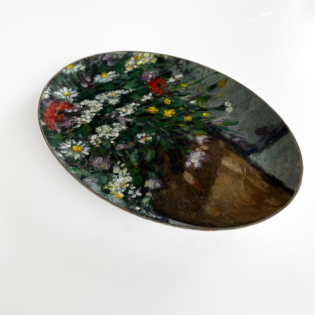"Meadow Flowers in Brown Vase" Contemporary Installation of Ceramic Plates and Oil on Canvas - Set of 7 For Sale - Image 13 of 15