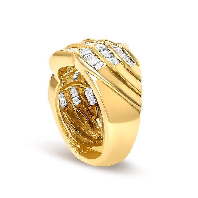 2020s 14K Yellow Gold 1-1/3 Cttw Baguette Diamond Wave Design Band Ring, Size 7 For Sale - Image 5 of 6
