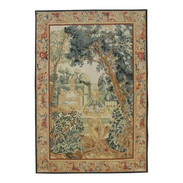 Tan Vintage Woven Fountain Tapestry For Sale - Image 8 of 9