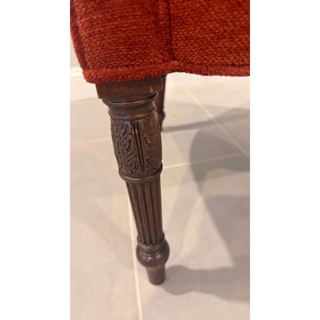 Late 20th Century Rust Channel-Tufted Wingback Accent Chair With Carved Wood Legs For Sale - Image 10 of 10