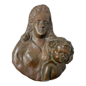 Antique A. Wallrae Thick Heavy Cast Bronze Religious Baby Jesus Mary Wall Plaque