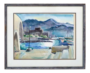 Bernard Epstein Harbor View London Bridge Lake Havasu City Watercolor 1970s