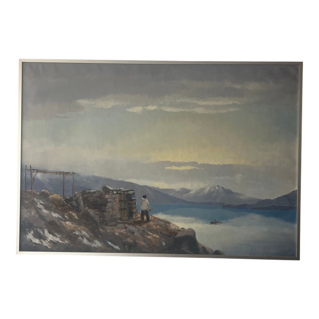 20 Th Century European School Oil on Canvas Framed Signed by Danish Artist Evelyn Thorbjorn ( 1911-1985) Titled Inuit Morning For Sale