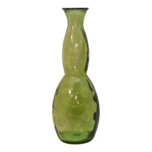 Mid Century Modern Tall Green Glass Mold Blown Bulbous Statement Vase