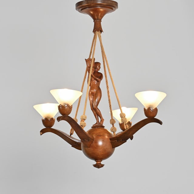 Carved Oak Chandelier, 1920s For Sale - Image 10 of 10