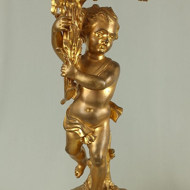 Gold Antique French Gilt Bronze Candelabras, 1800s, Set of 2 For Sale - Image 8 of 15