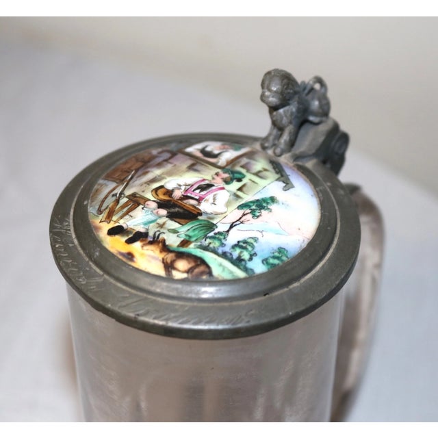 Antique 1800's Hand Painted Porcelain Glass Pewter German Lidded Beer Stein Mug For Sale - Image 9 of 12