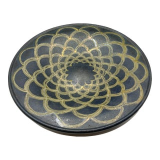 1991 Vintage Japanese Black & Gold Hand-Painted Ceramic Charger Plate – Signed For Sale