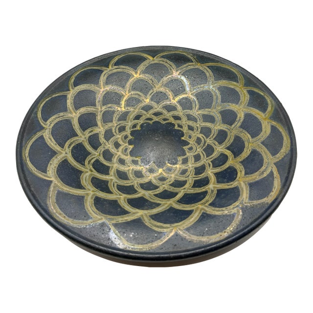 1991 Vintage Japanese Black & Gold Hand-Painted Ceramic Charger Plate – Signed For Sale