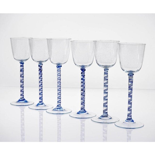 Cobalto and Pulegoso Murano Glass with Twisted Stems from Cenedese, 1950s, Set of 6 For Sale - Image 3 of 18