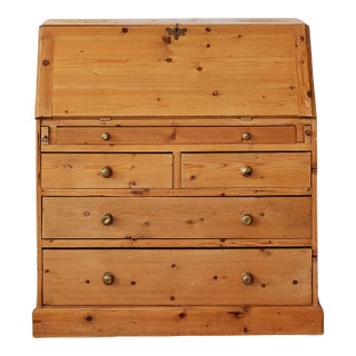 Antique English Pine Secretary With Brass Knobs | Ca. 1850s For Sale