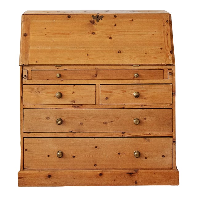 Antique English Pine Secretary With Brass Knobs | Ca. 1850s For Sale