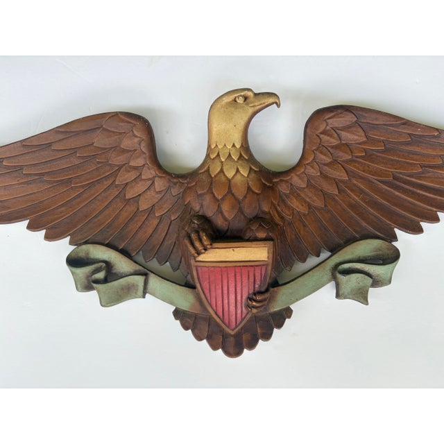 Mid-Century Modern 1960s Vintage Sexton Cast Metal American Eagle & Shield Wall Plaque For Sale - Image 3 of 9