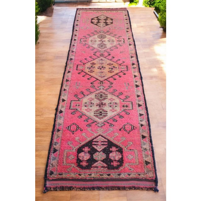Pink Kurdish Runner Rug. Hand-Knotted Tribal Turkish Runner - 3′3″ × 12′ For Sale - Image 15 of 15