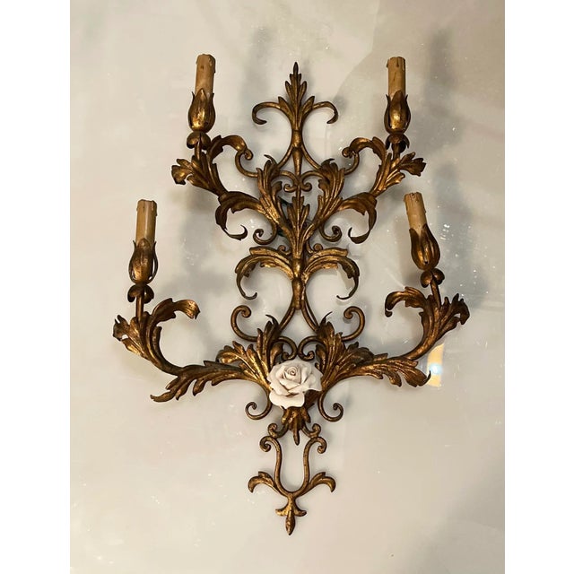 Gold Large Gold Gilded Florentine Sconces, 1960s, Set of 2 For Sale - Image 8 of 8