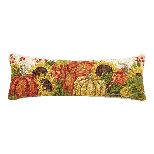 Pumpkins Cream Hook Pillow, 24" x 8" For Sale