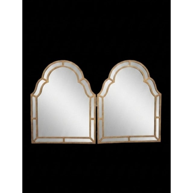 Hollywood Regency Monumental Hammered Gold Arched Moorish Pagoda Carvers Guild Style Hollywood Regency Wall Mirrors- A Pair For Sale - Image 3 of 12