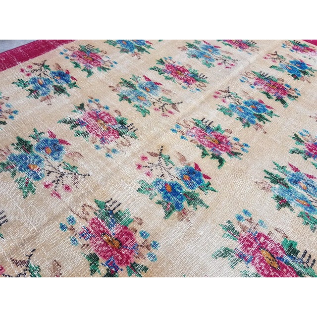 1950s Flower Design Oushak Floor Carpet For Sale - Image 9 of 10