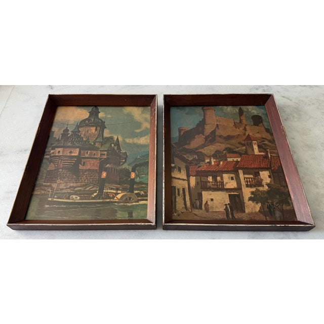 Wood Pair of Framed Vintage Mid Century Travel Prints For Sale - Image 7 of 14