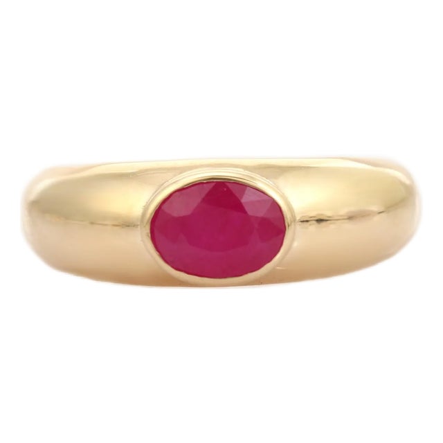 Boho Chic Style Ruby Cocktail Ring Size 6 in 14k Solid Gold For Sale