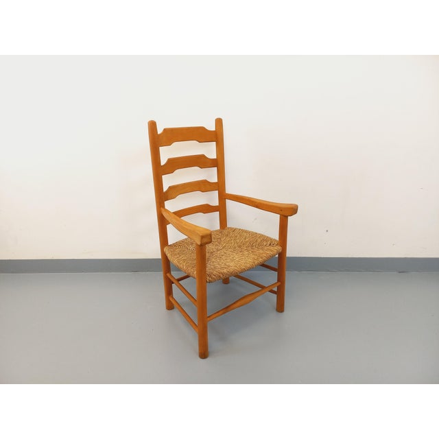 Vintage Armchair in Beech Wood and Straw, 1960s For Sale - Image 11 of 11