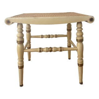 1950s Genuine Hitchcock Bench Federal Style Cream Color With Stenciled Details and Cane Seat For Sale